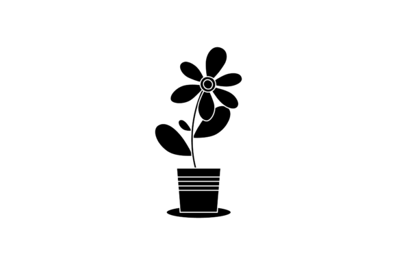 Floral Leaves and Pot Silhouette